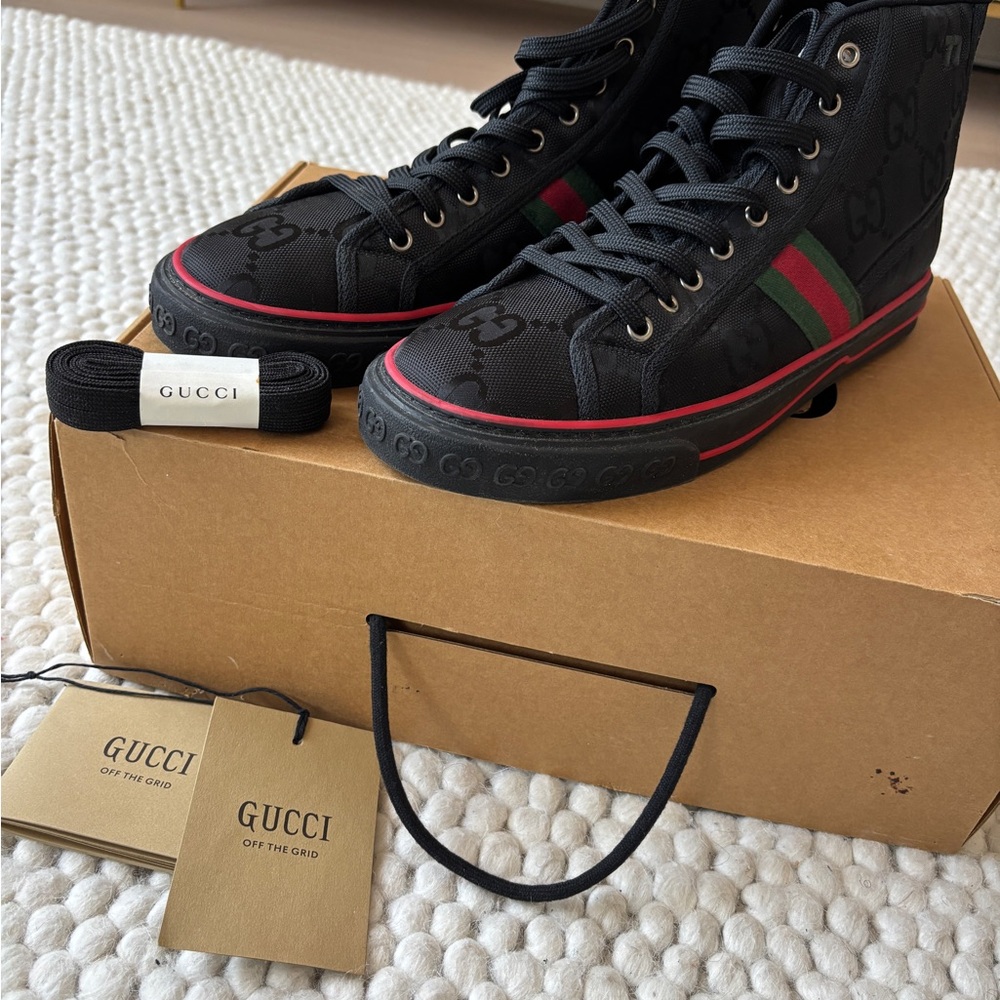 Gucci Black and Red High-Top Sneakers